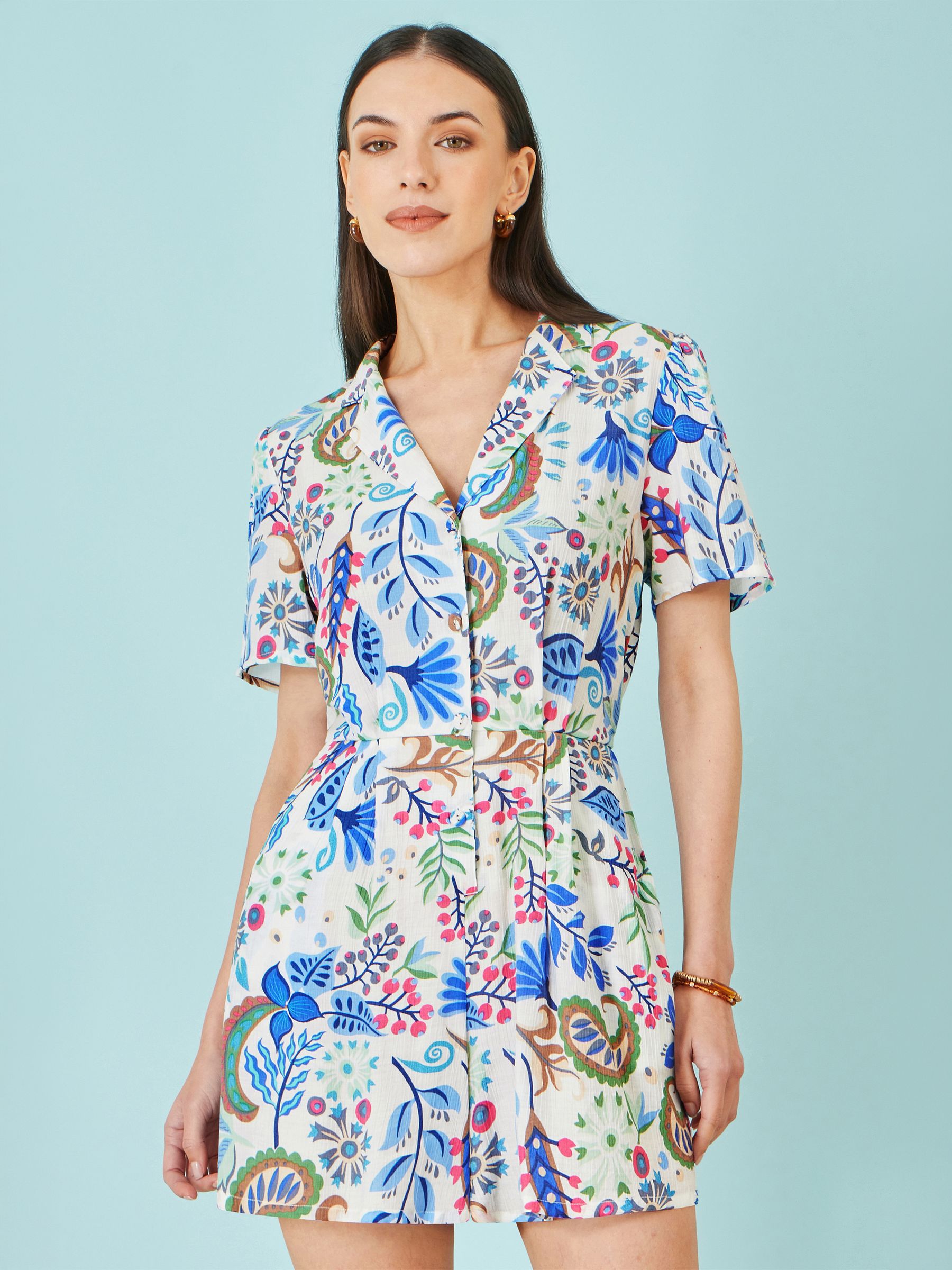 Yumi Blue Paisley Retro Print Playsuit - Image 1 of 5